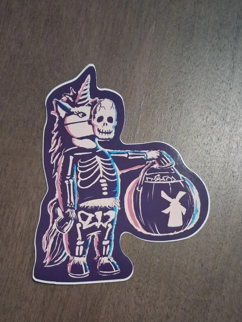 Dutch Bros Halloween Unicorn Skeleton Sticker Purple & Black